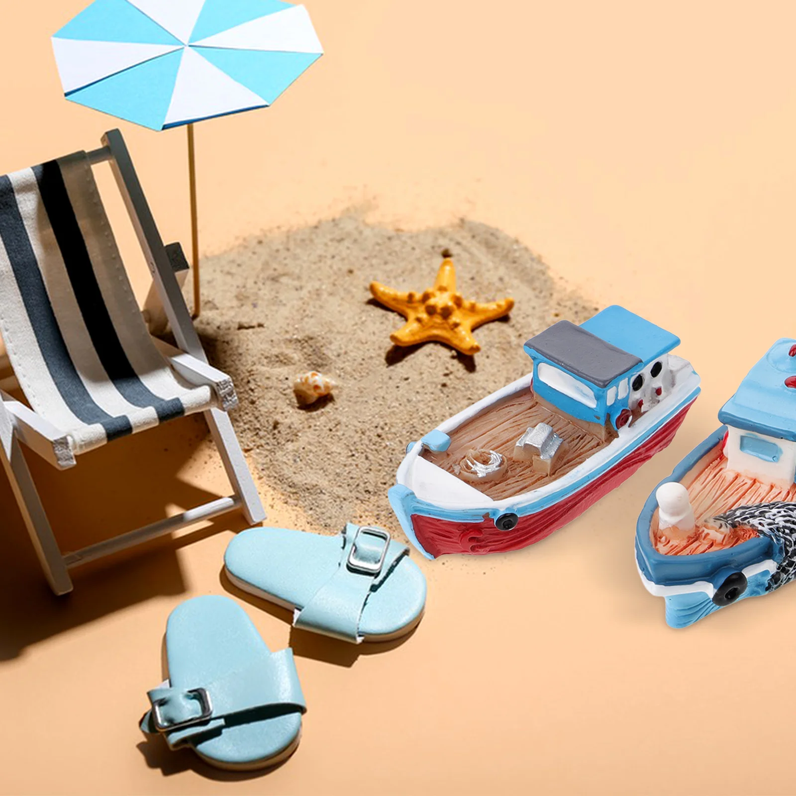 

4 Pcs Resin Fishing Boat Ornaments Mediterranean Style Miniature Boat Model Decorative Home Accessories DIY Gifts Ideas Toy