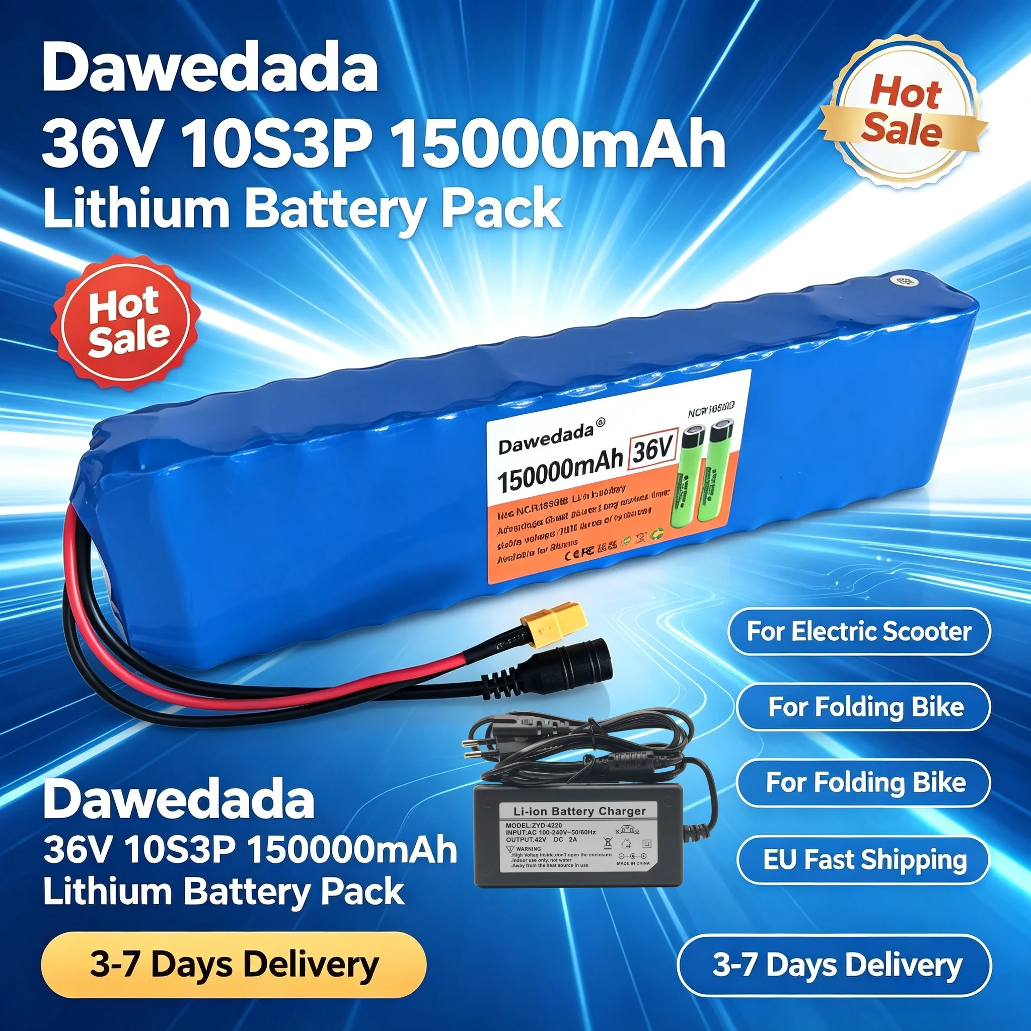 Hochkapazitäts 36V 150000mAh 10S3P 18650 wiederaufladbarer Lithium-Ionen-Akku, eingebaute Multi-Protection BMS Ersatzbatterie für KUGOO S1 S2 S3 Elektroroller