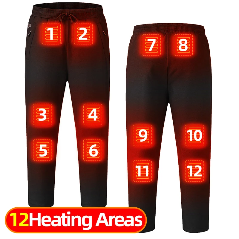 12 Areas Heated Pants for Men Women USB Electric Self Heating Pants Outdoor Hiking Warming Heated Snow Pants Heating Trousers