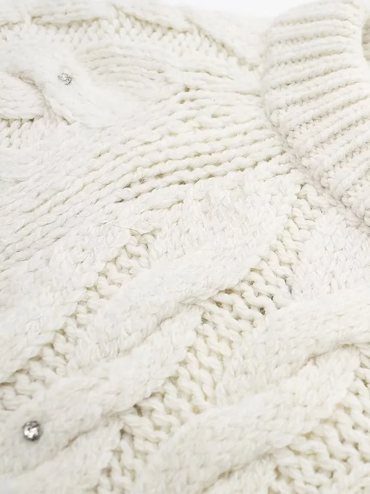 

HH Female Autumn Bright Eight-strand Braid Round Neck Long Sleeves Wear Sweater Woman Casual Street Style Solid Pullover Sweater