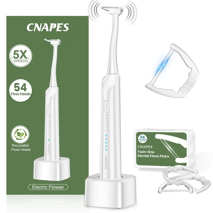 

Зубная нить для взрослых с 54 насадками для заправки, 5 скоростей, альтернатива водяной нитью, легко скользящая нить для чувствительной резинки, Re