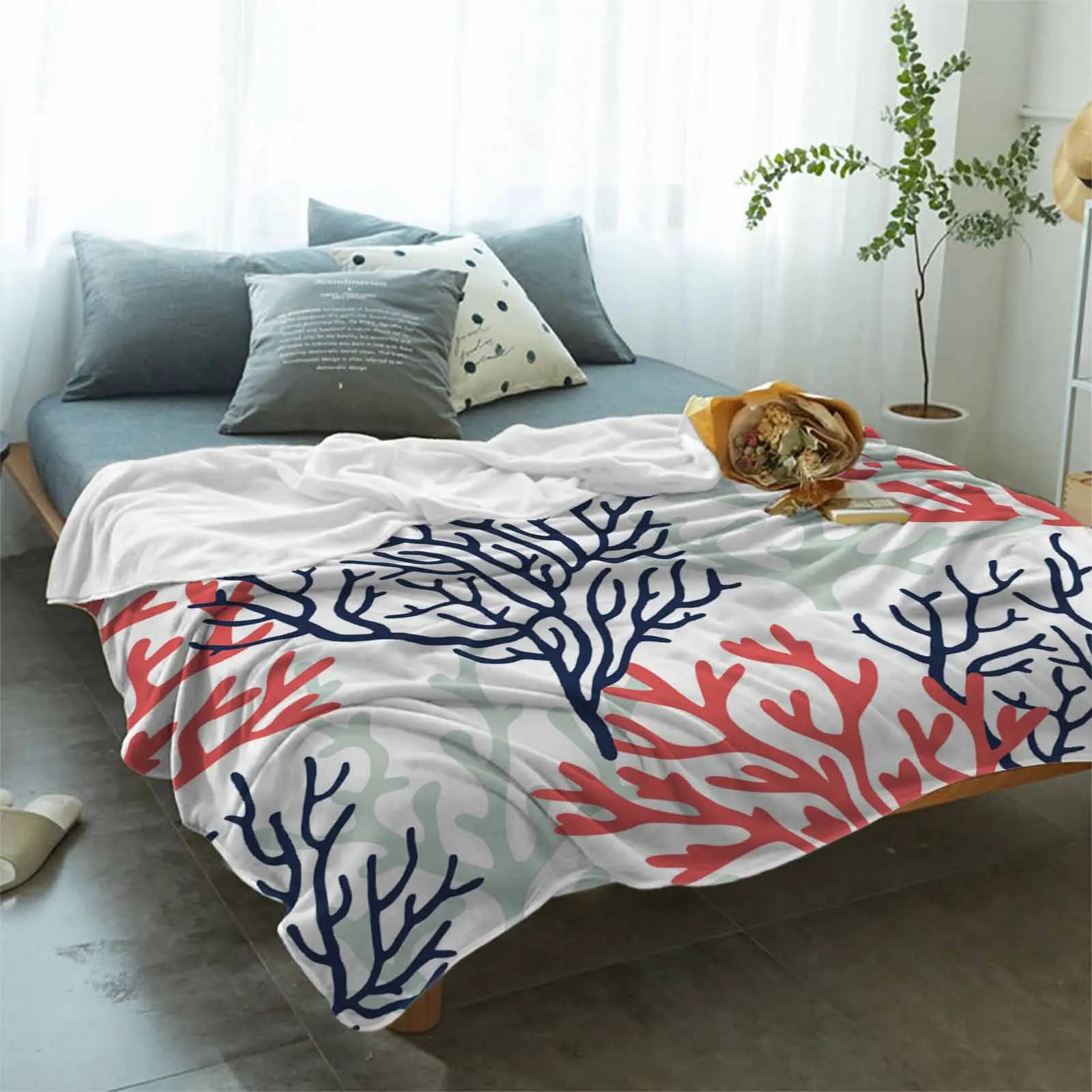 Summer Sea Life Coral Blankets Portable Soft Throw Blanket for Bed Office Bedspread Home Decor Flannel Blanket