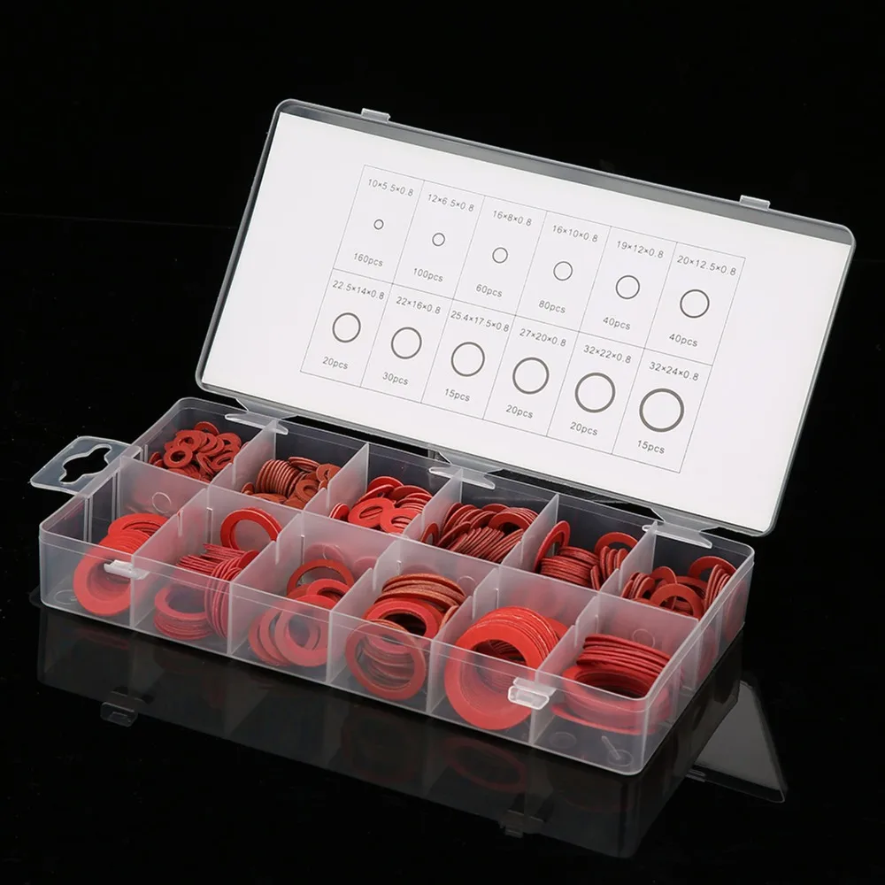 600 PCS 12 Different Sizes Fiber Flat Washers Kit Red Steel Paper Fiber Material Red Steel Paper Washers