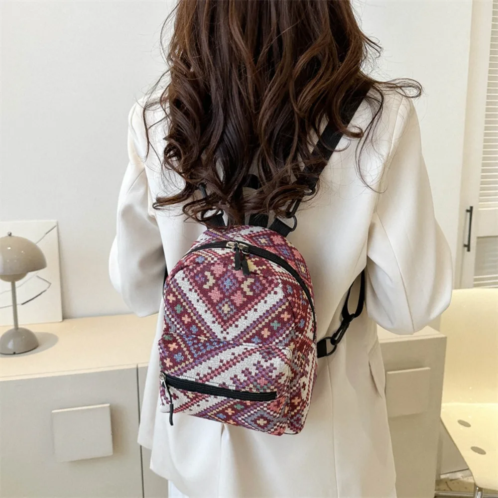 Zipper Female Backpack Portable Ethnic Style High-capacity School Backpack Adjustable Mini Shoulder Bag Adult