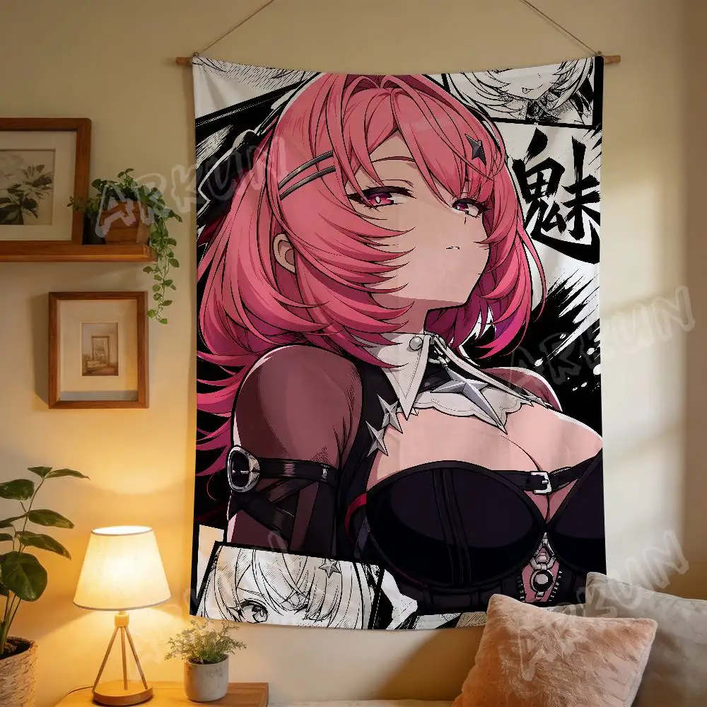 Hot Pink Hair Anime Girl Tapestry, Manga Panel Background Wall Hanging, Cool Stylish Female Character Backdrop Bedroom Decor