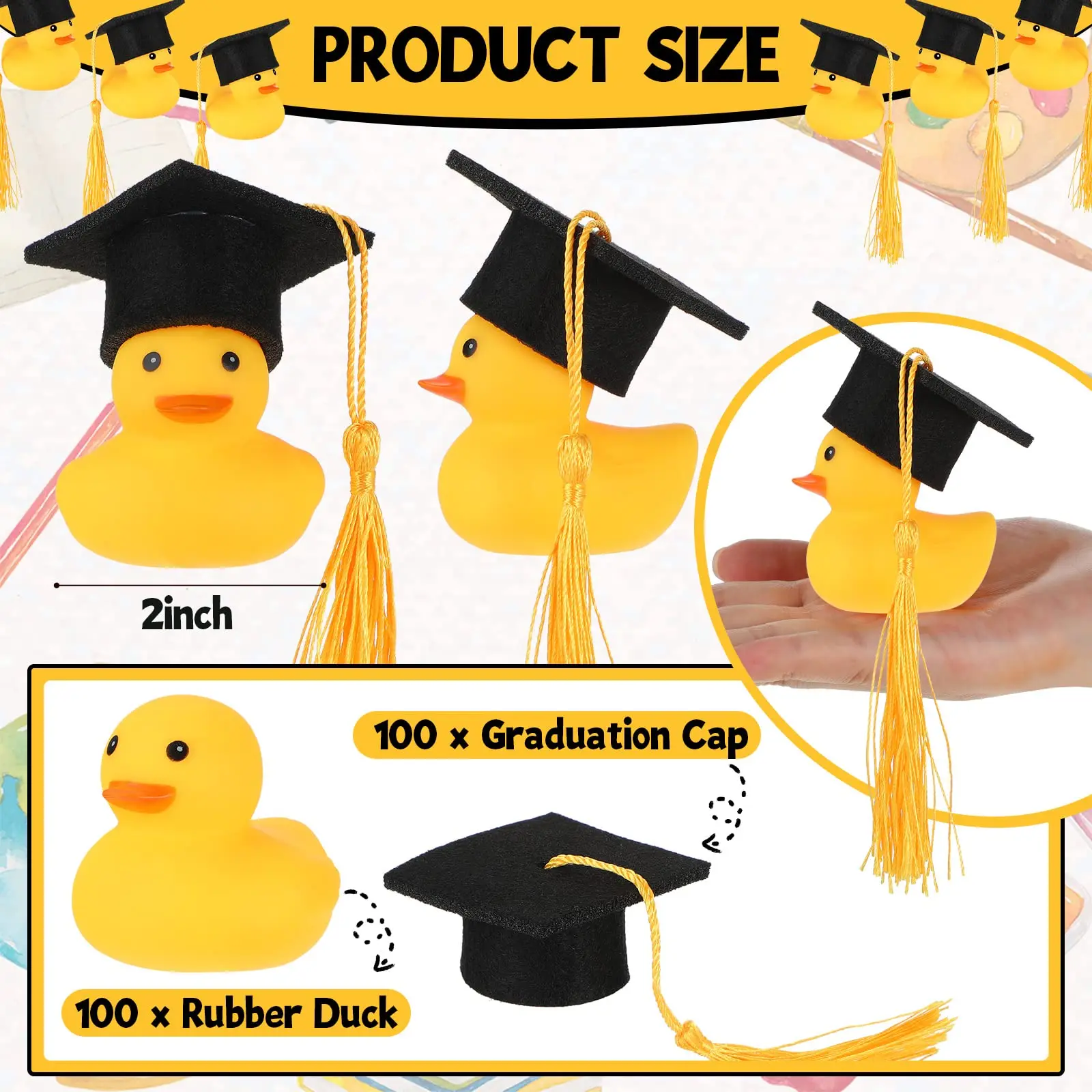 100 Pcs Graduation Rubber Duck with Grad Cap Grad Party Bath Rubber Duck Car Rubber Duck for Grad Gift Party Car Dashboard Decor