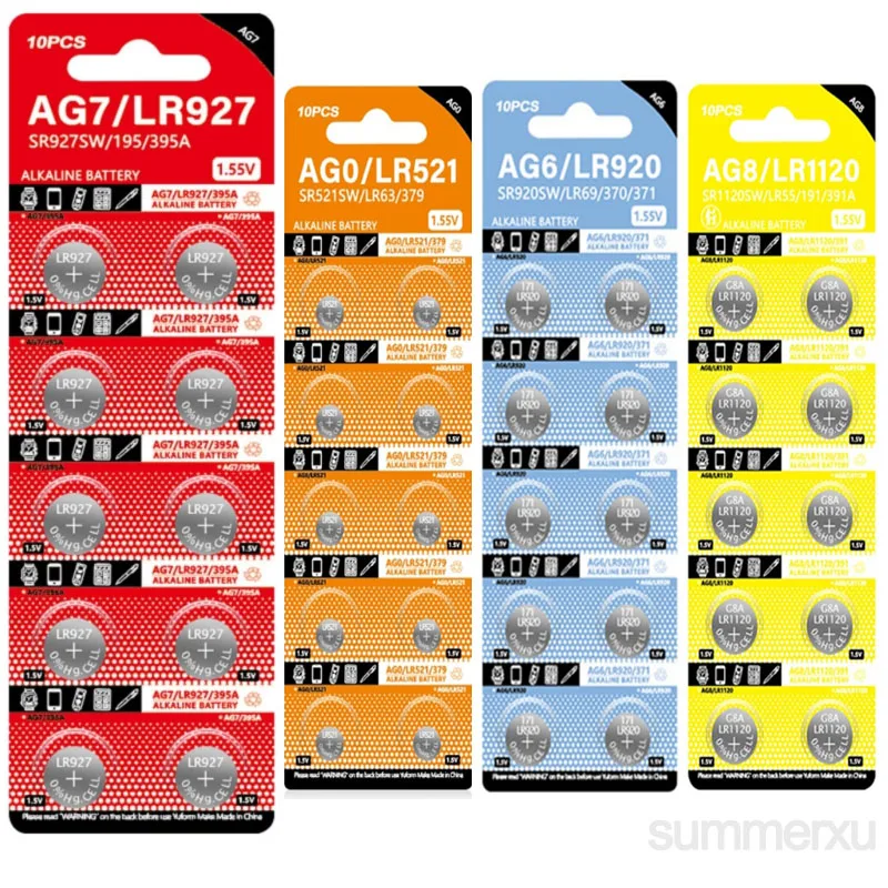 10 قطعة AG7 بطاريات خلية زر 1.55 فولت LR57 LR927 395 SR927W SR57 SR927 V399 بطارية عملة خلية للساعة AG0 LR521 AG6 LR920 AG8