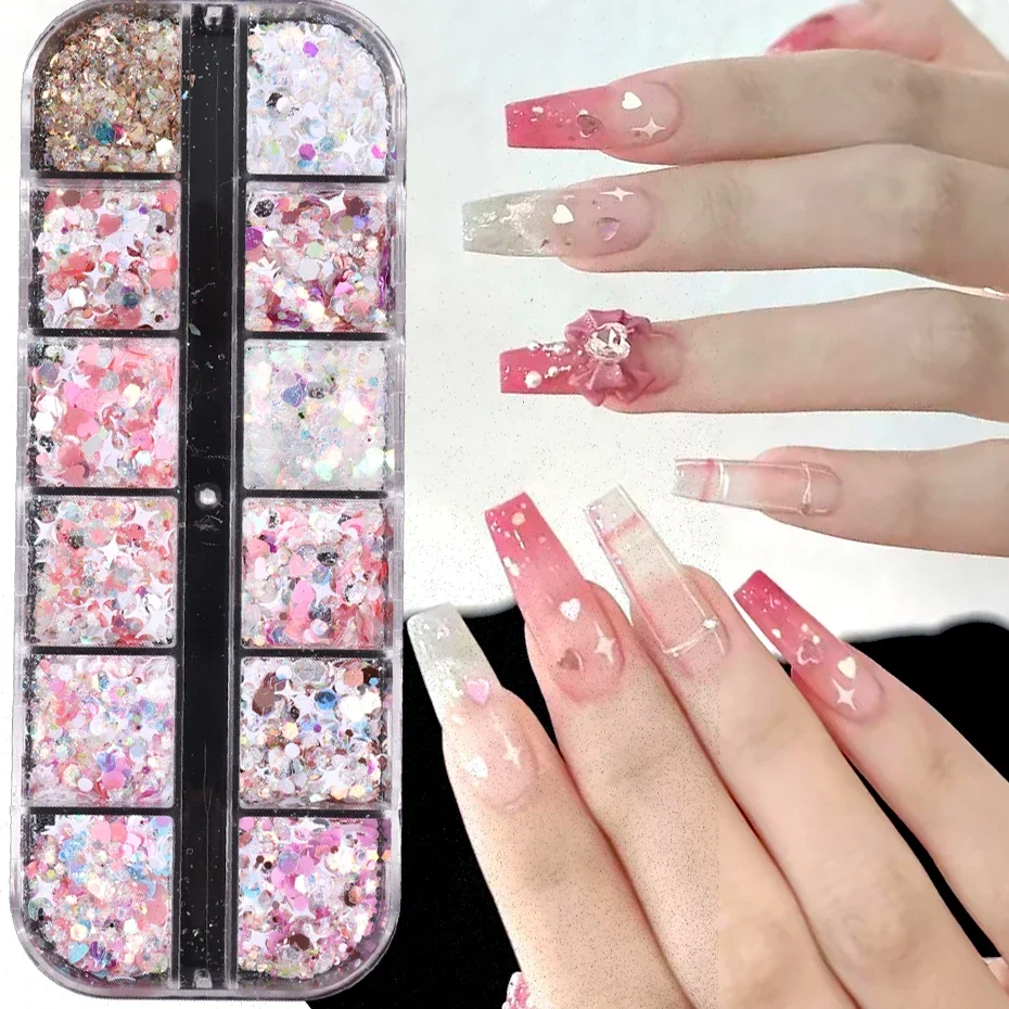 

INS style pink sequins mixed with glitter nail decoration Sweet girl handmade creative nail decoration sequins
