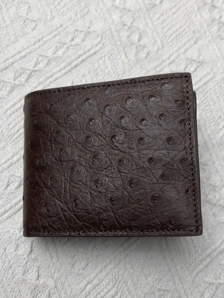 Mens Classic Solid Color Vintage Ostrich Skin Genuine Leather Short Wallet New Business Casual Office Men Card Holder Purse - view 2