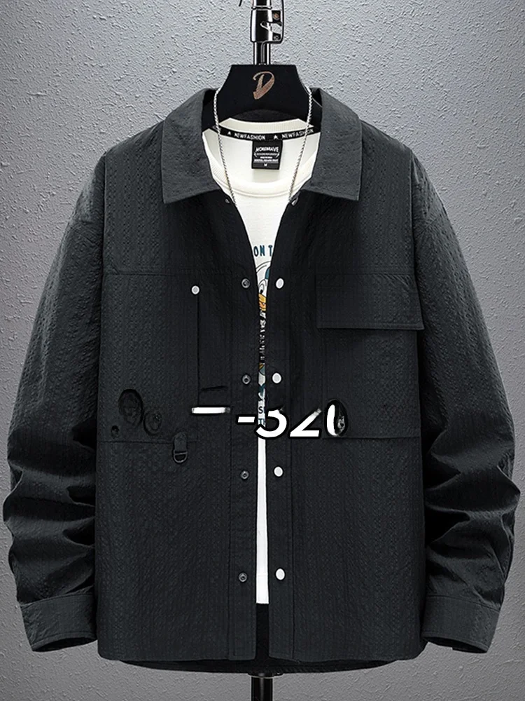 

plus Size Men's Long Sve irt Spring Autumn Loose Casual Versatile Big Size Men's Clothing Outerwear Polyester Fiber