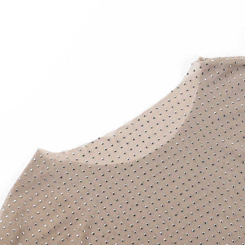 SKMY Hot Diamond Perspective Long Sleeved Top 2024 Spring New Sexy T-Shirt
