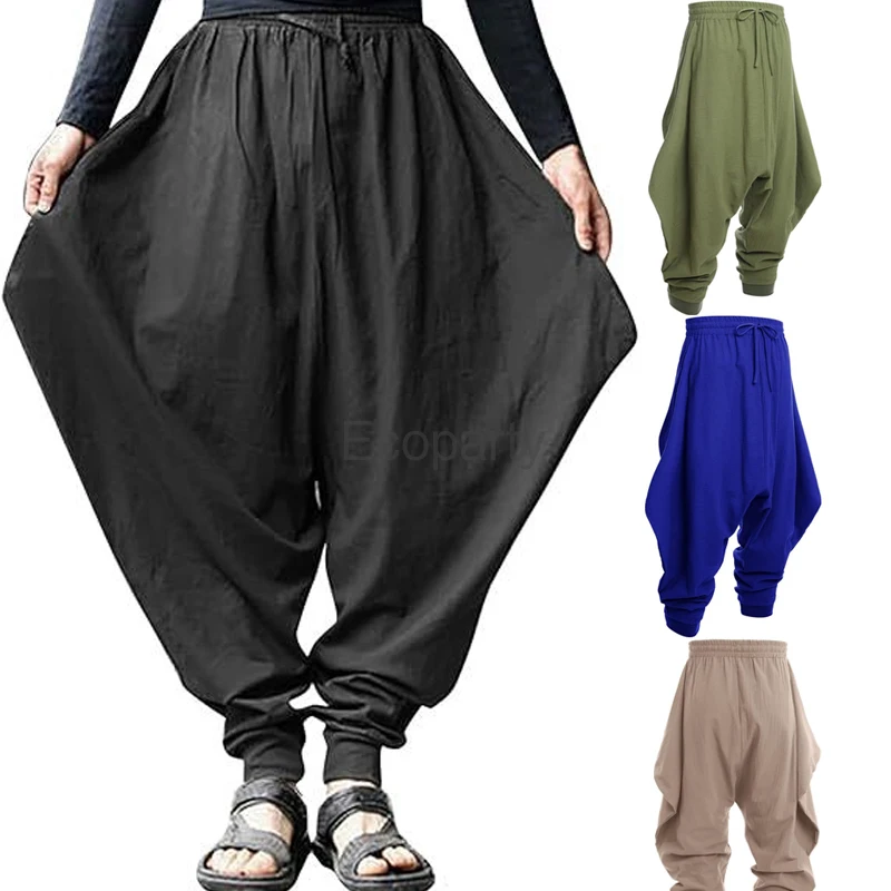 Men's Casual Irregular Pants Solid Color Elastic Waist Joggers Loose Trousers Male Harajuku Drop-crotch Casual Harem Pants 5XL