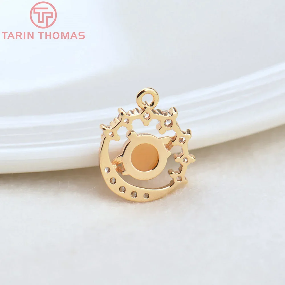 (4542)2PCS 13x15MM Hole 1.5MM 24K Gold Color Brass with Zircon Planet Pendants High Quality Diy Jewelry Findings Accessories