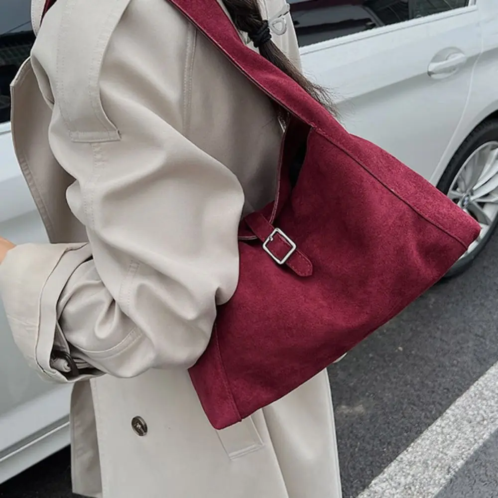 

Korean Style Suede Tote Bag Tote Bag Solid Color Large Capacity Handbag Large Capacity PU Leather Underarm Packs Office Worker