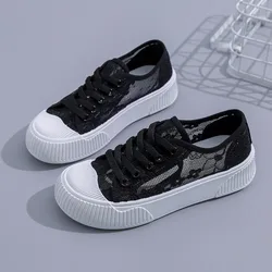 Women Shoes Fashion Summer Casual Shoes White Sneakers Cutouts Lace Canvas Hollow Breathable Platform Sneakers Tenis Feminino