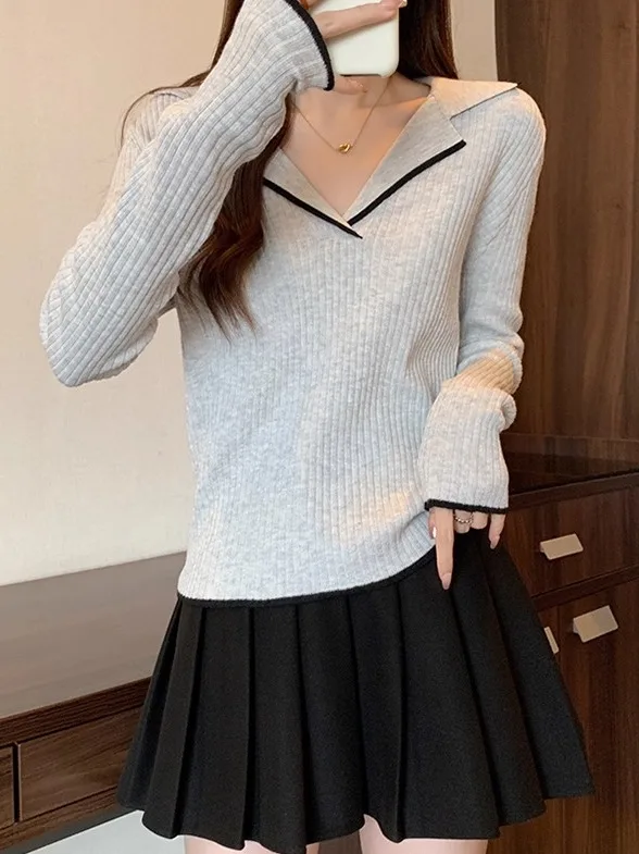 حجم كبير المرأة محبوك سترة V-Ne فضفاضة تناسب البطن إخفاء الخريف الشتاء Faion الكورية Sle طويلة Sve