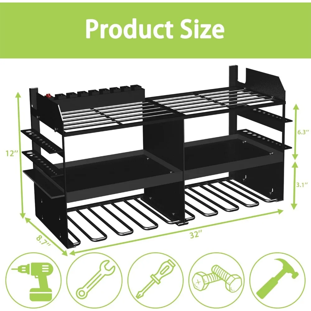 Organizador De Ferramentas Elétricas Com Estação De Carregamento, 3 Suportes De Camada, Metal Pesado, Rack De Armazenamento Com 8 Suportes De Broca