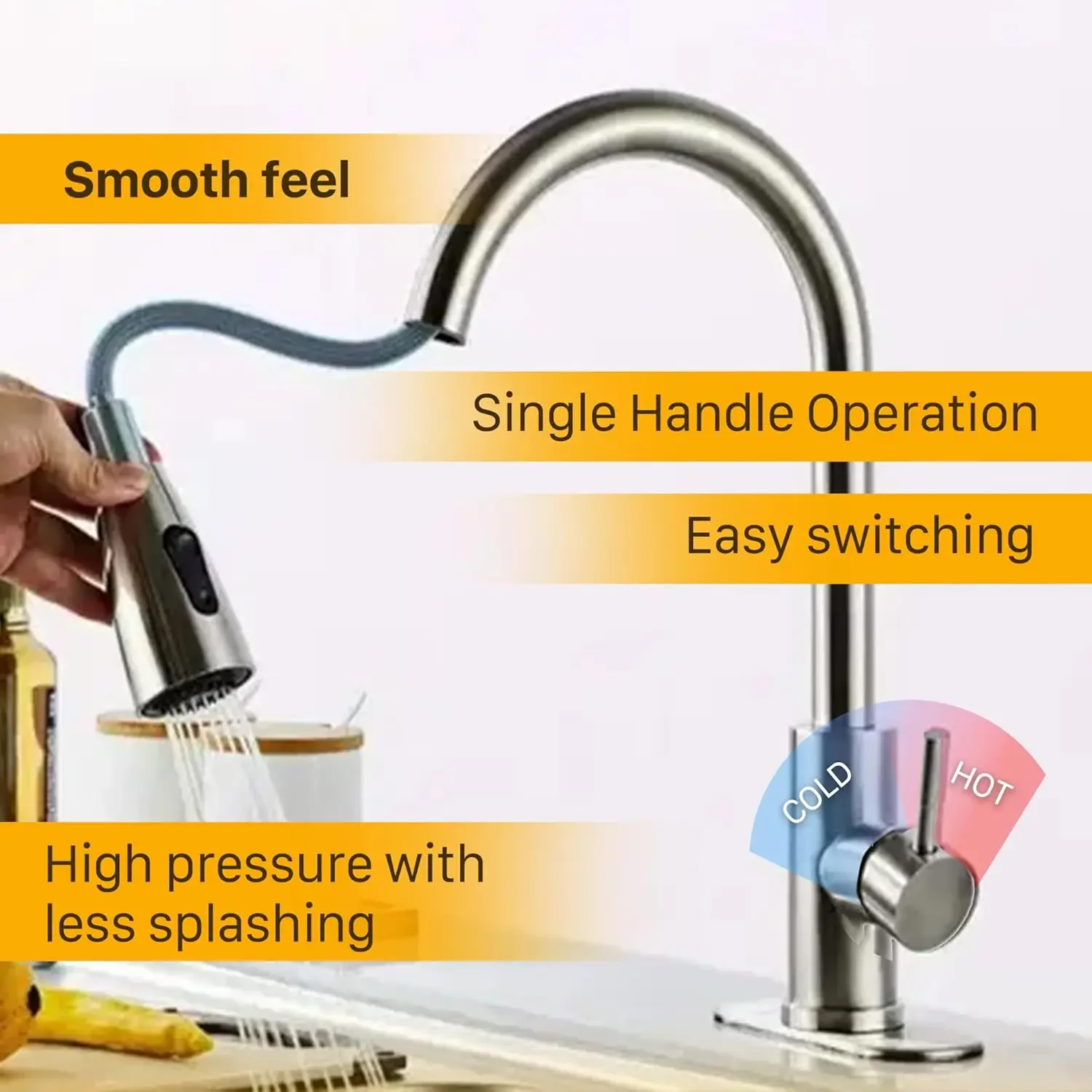 Kitchen Faucets Stainless Steel Pull Out Kitchen Sink Water Tap Deck Mounted Mixer Stream Sprayer Head Hot Cold Taps