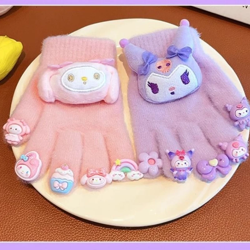 جديد سانريو مرحبا كيتي بلدي ميلودي سينامورول الكرتون لطيف الشتاء قفازات طالب في الهواء الطلق الدراجات يندبروف المضادة للانزلاق قفازات دافئة #6