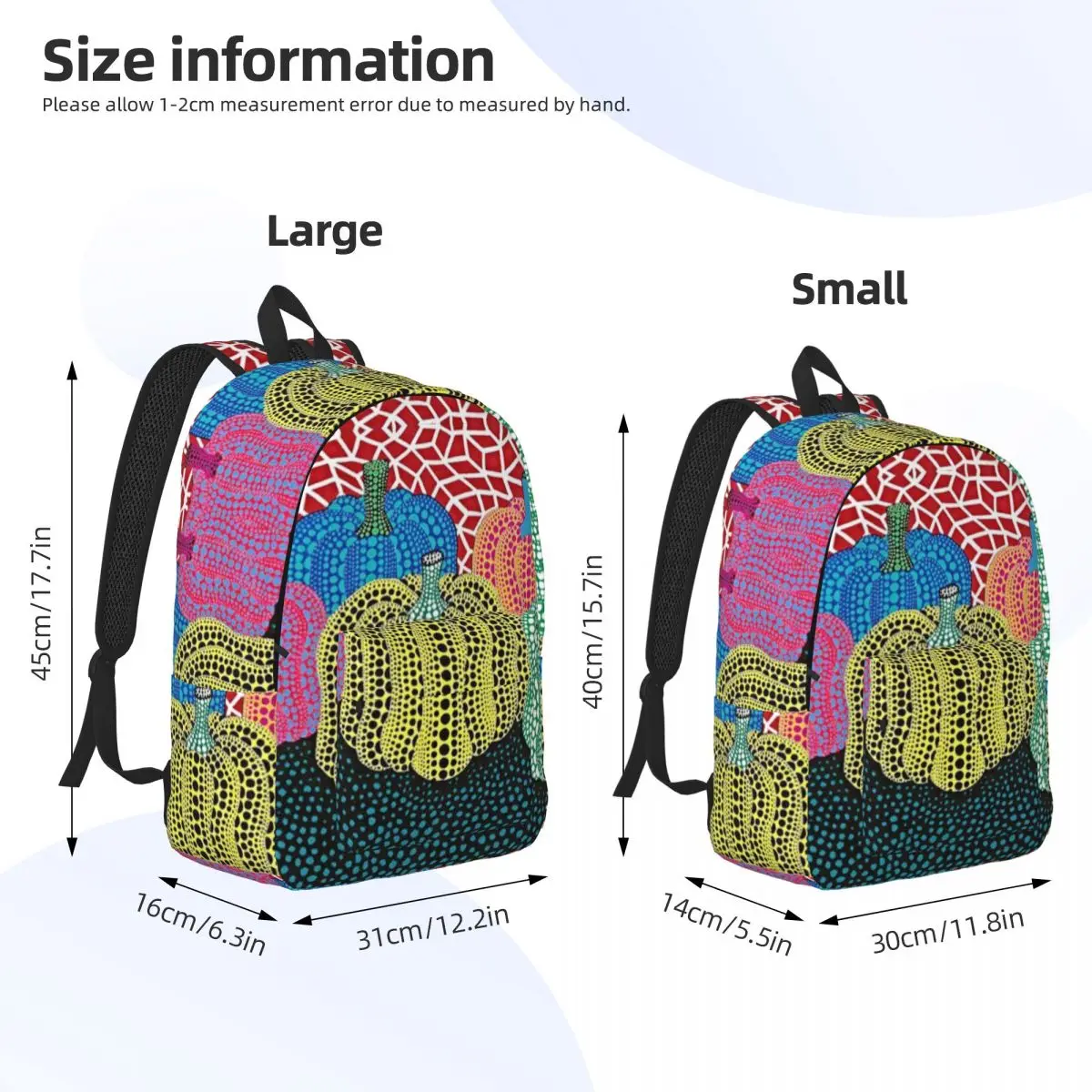 Mochila de lona con estampado de calabaza para hombre y mujer, morral personalizado de tres lunares, impermeable, para colegio universitario, Yayoi