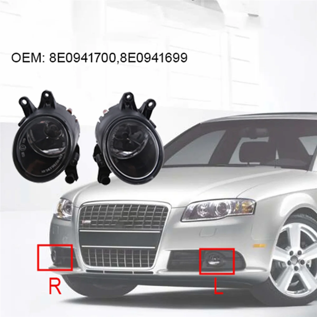 Front Bumper Fog Light Lamp & Fog Light Grille for Audi A4 B6 2000-2005 8E0941700,8E0941699,8E0807681,8E0807682