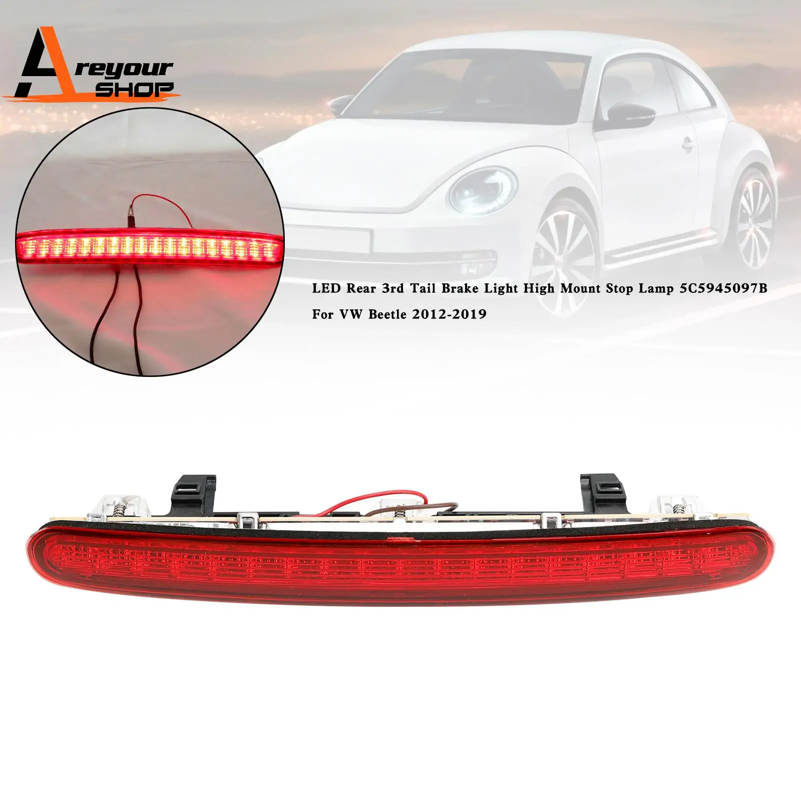 Areyourshop LED Rear 3rd Tail Brake Light High Mount Stop 5C5945097B for VW Beetle 2012-2019