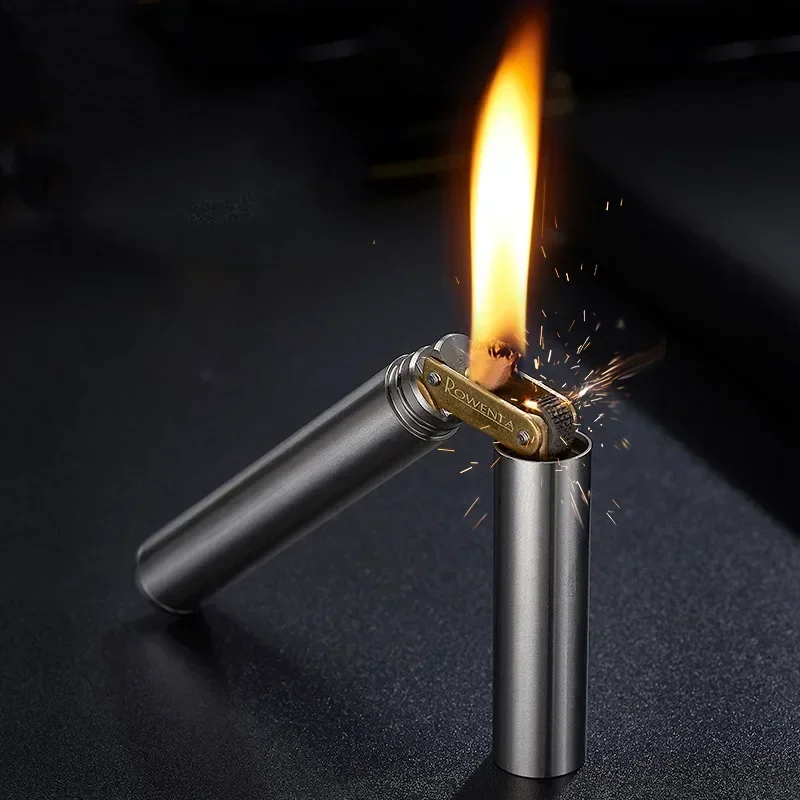 New Creative Unusual Copper Kerosene Lighter Nunchaku Retro Grinding Wheel Lighter Foldable Portable Men's Exquisite Gift