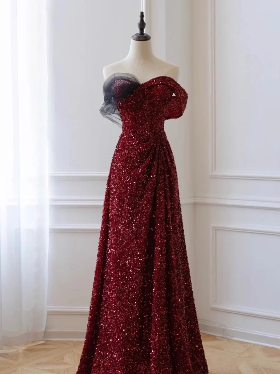 Robe de soirée scintillante à paillettes rouges pour femmes, robes de mariée scintillantes, robe de Rhtrapèze, fendue, élégante et moderne, Off Initiated