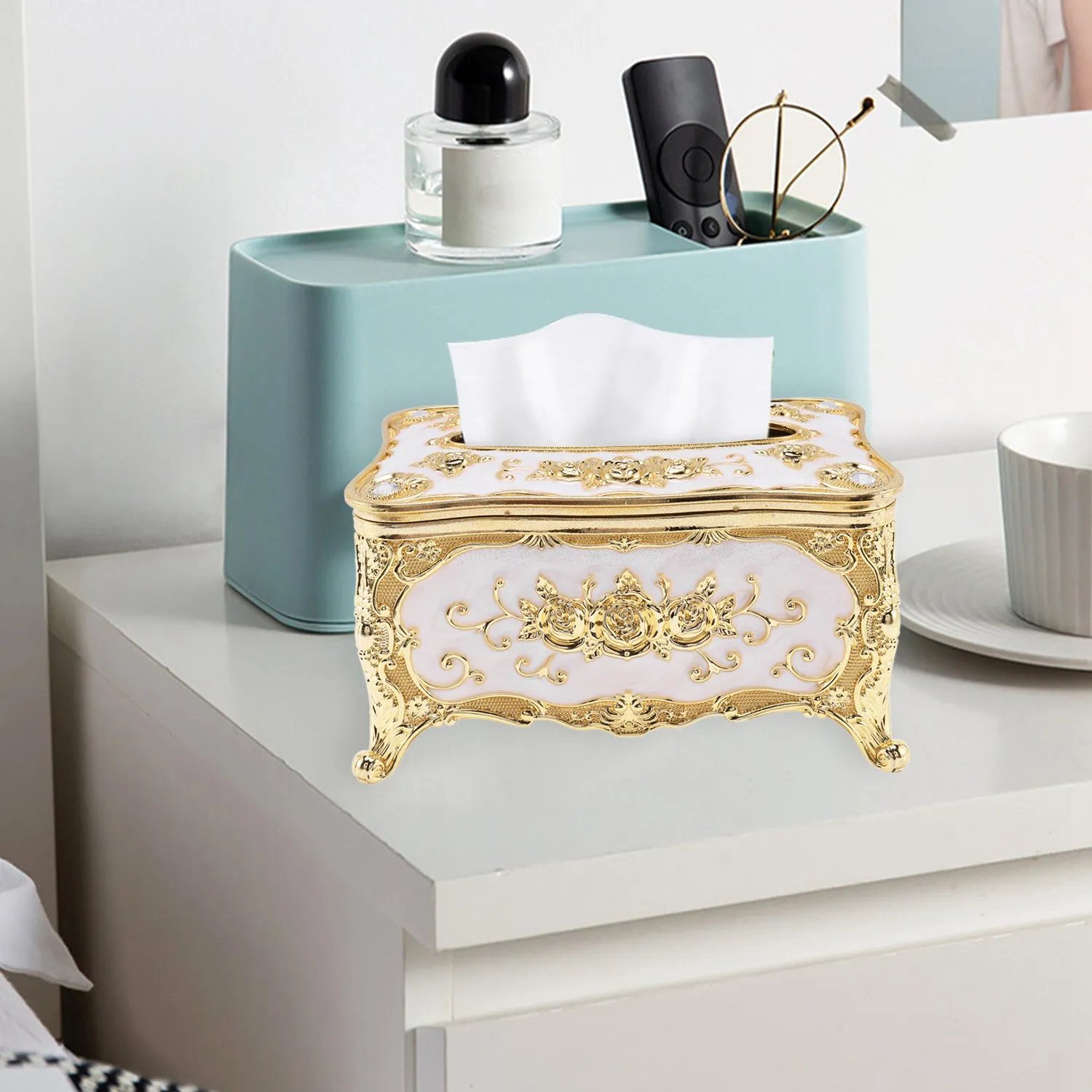 Acrylic Tissue Box Universal Paper Rack Office Table Accessories Home Office KTV Hotel Car Case Holder Gold