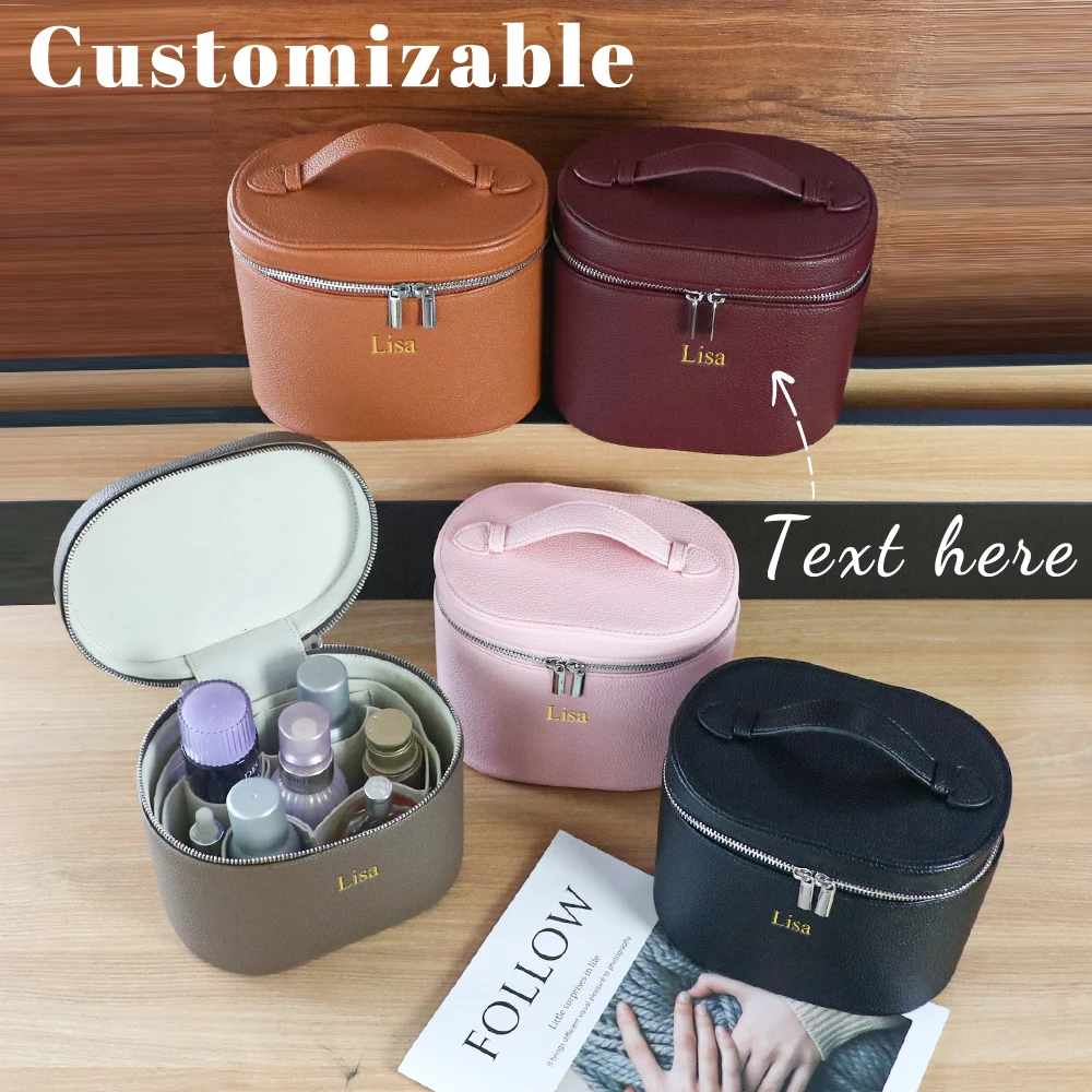 Customizable names and letters, travel portable cosmetic bagLarge-capacity PU leather cosmetic box with internal storage box