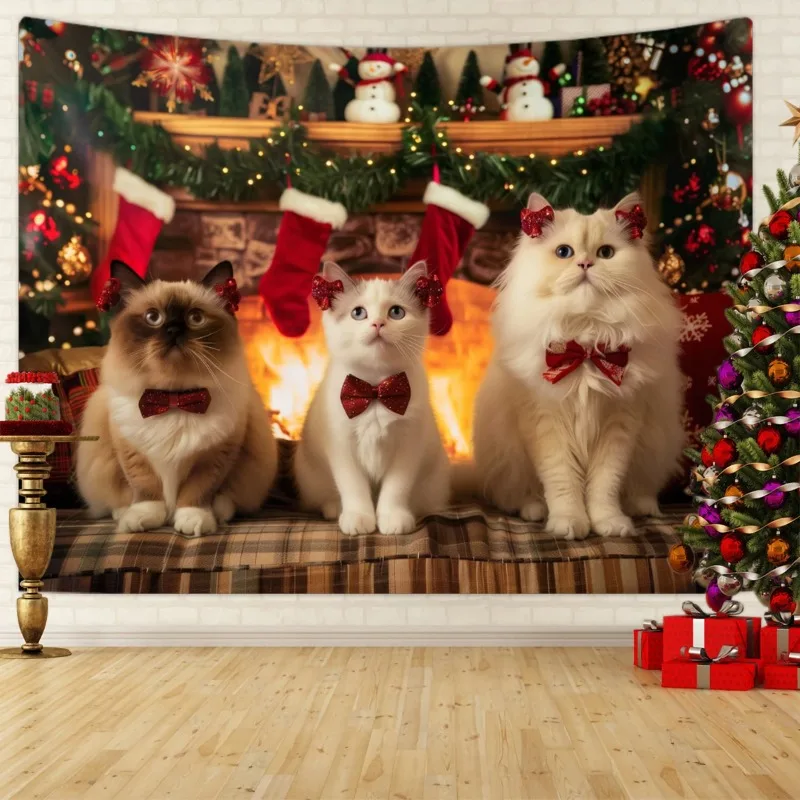 

1pc Christmas tapestry, Christmas tree fireplace, warm, beautiful, romantic Christmas decoration poster tapestry 180X320CM