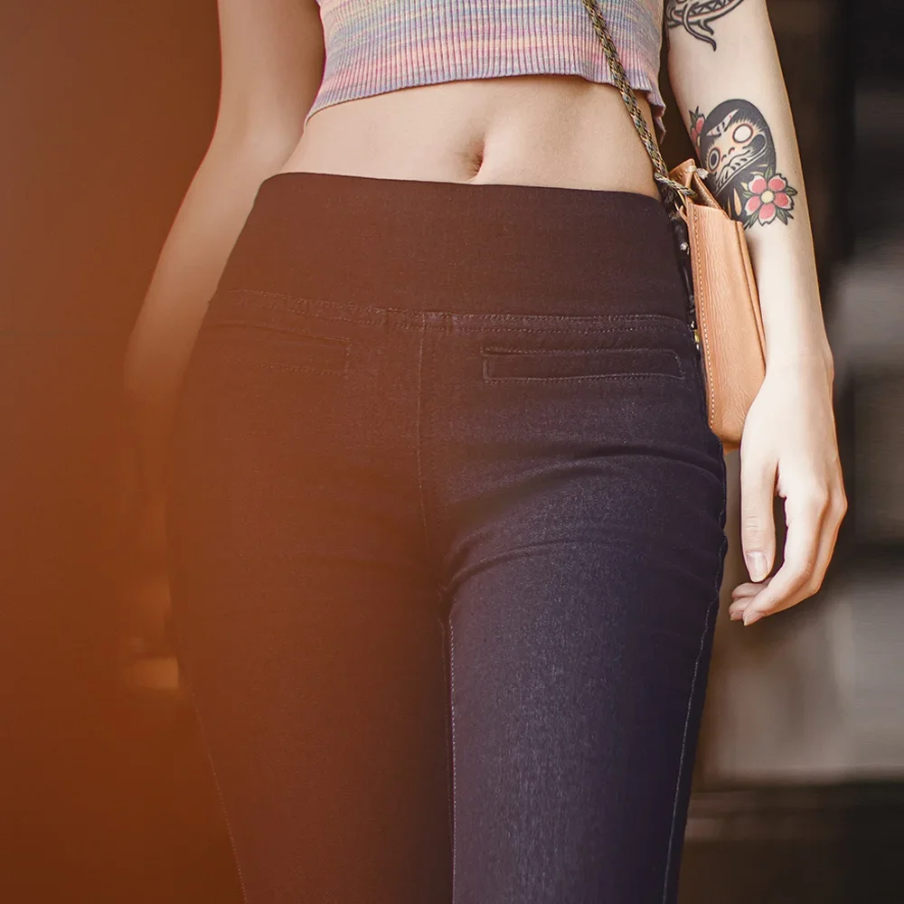 Maden Jeans in denim lavato retrò da donna Pantaloni svasati sexy slim fit elasticizzati pesanti Pantaloni bootcut casual per la primavera e l'autunno