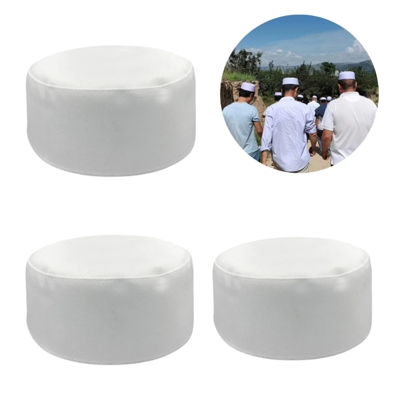 S1Y1 Homens muçulmanos chapéu oração bonés algodão branco kufi muçulmanos kufi takke peci kofia chapéu ramadans gorro