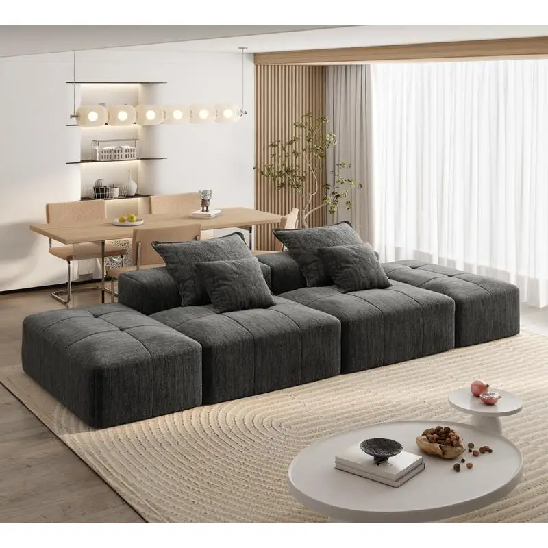 Modern Oversized Modular Sofa with 2 Ottomans and 2 Seats, Soft Chenille Fabric Cushion Sofa with 4 Pillows, DIY Combination
