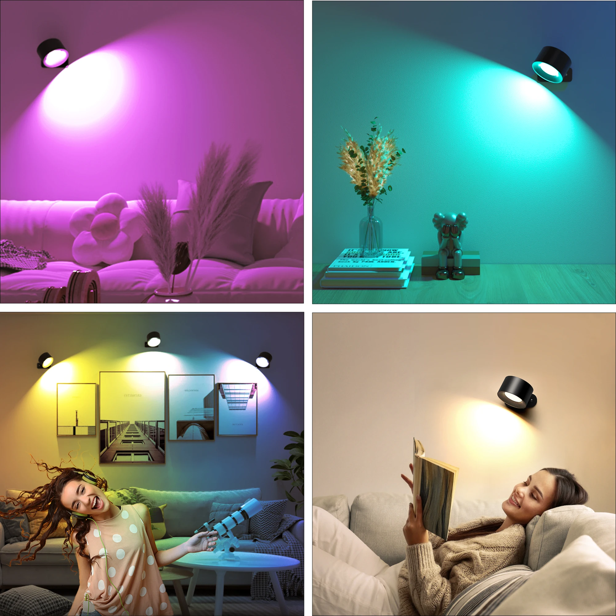 LED Wall Sconce 19 RGB Colors Dimmable, Rechargeable Wall Sconces Battery Operated Picture Light, Touch & Remote Control, 360° R