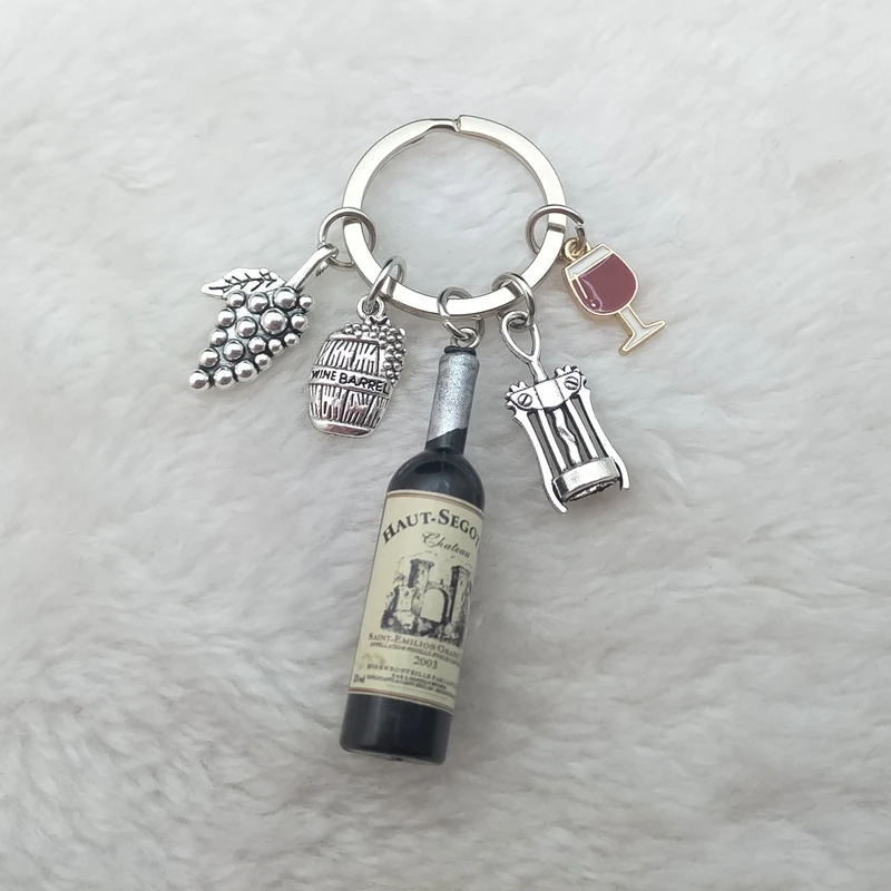Charm enamel keychain European and American cocktail wine bottle opener wine glass wine keychain bar keychain