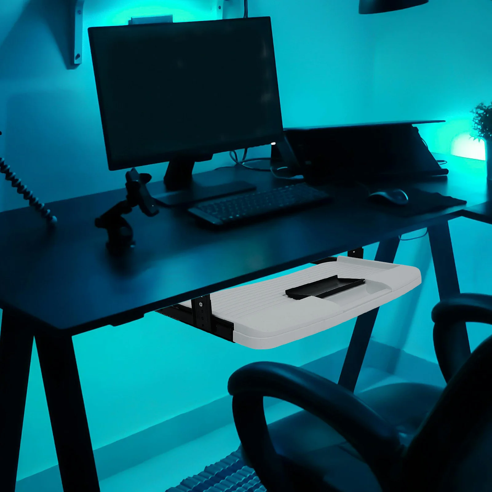 

1 Set Drawer Type Keyboard Storage Tray Under Desk Slide-Out Organizer Abs Stainless Steel Multi-Purpose Desk Extender Large