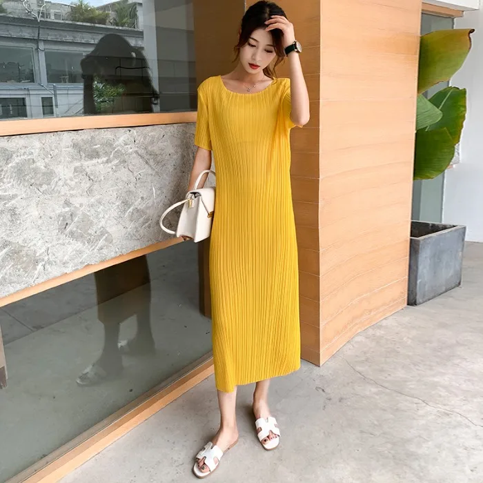 Ele couleur Pure plissée Dr été nouveau rond Ne ample grande taille minceur Tube droit jupe taille haute a-ligne Dr