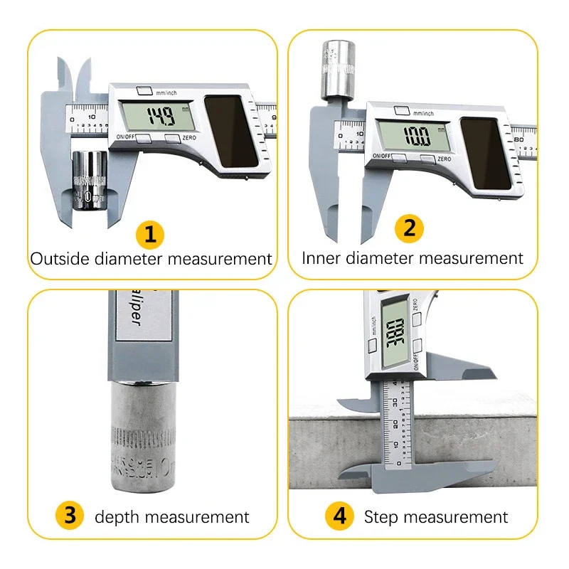 0-150mm LCD Digital Caliper Plastic Solar Vernier Caliper 6-Inch Electronic Depth Measuring Instrument Micrometer Ruler Gauge