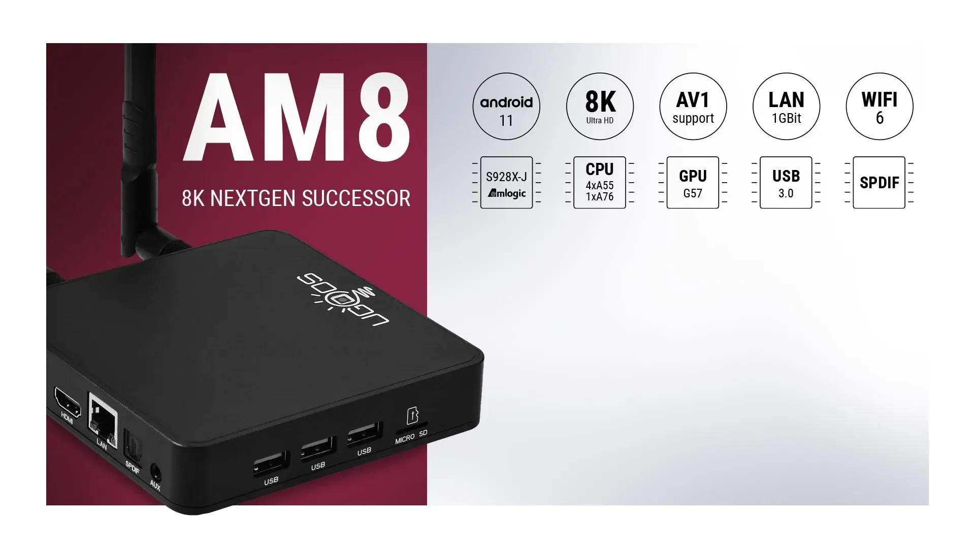 Ugoos AM8 Pro Smart TV Box Android 11.0 Amlogic S928X-J DDR4 4GB 32GB WiFi6 BT5.3 1000M 4K Set Top Box 8GB 64GB Media Player