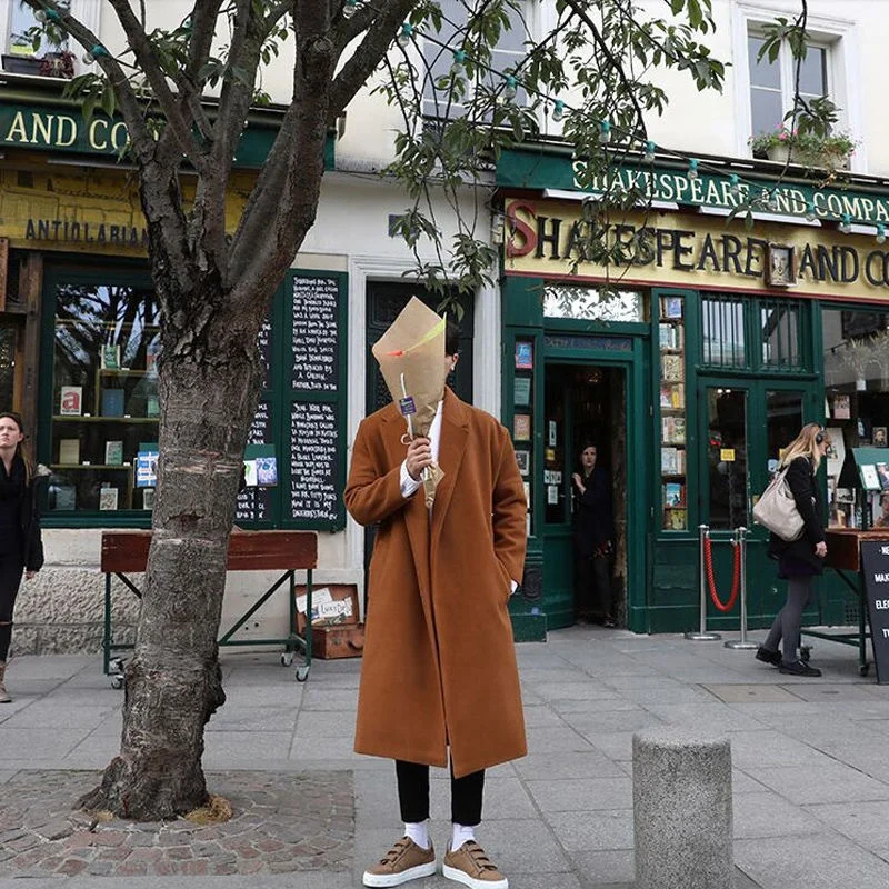 

Casual Men's Woolen Coat New Sle Korean Version Suit Collar Loose Long Length Casual Woolen Jaet Outerwear