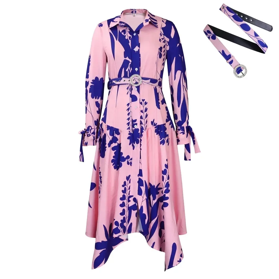 African Print Dresses For Women Big Size Fashion Nigeria African Clothing Lapel Long Sleeve Irregular Long Dress Robe Femme