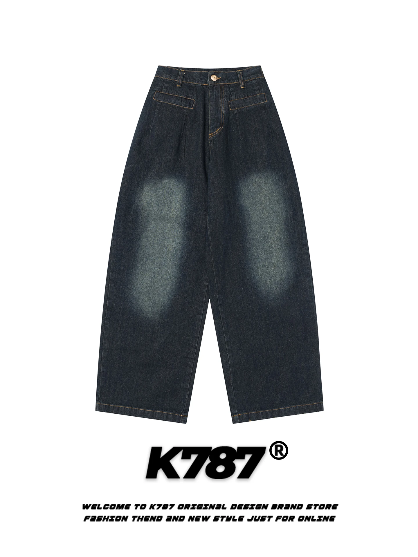 

K787 American Retro Waed Jeans High Waist Loose Casual Slimming Wide Leg Pants for Men And Women Youthful Trendy Cotton Pol...