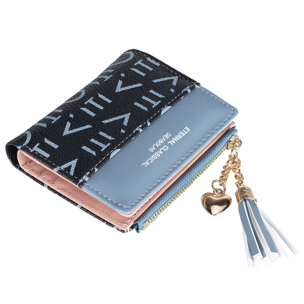 Damen-Geldbörse im Vintage-Stil, modisch, mit Alphabet-Motiv, Reißverschluss, mit mehreren Steckplätzen, Kartentasche, tragbare Geldbörse für Damen
