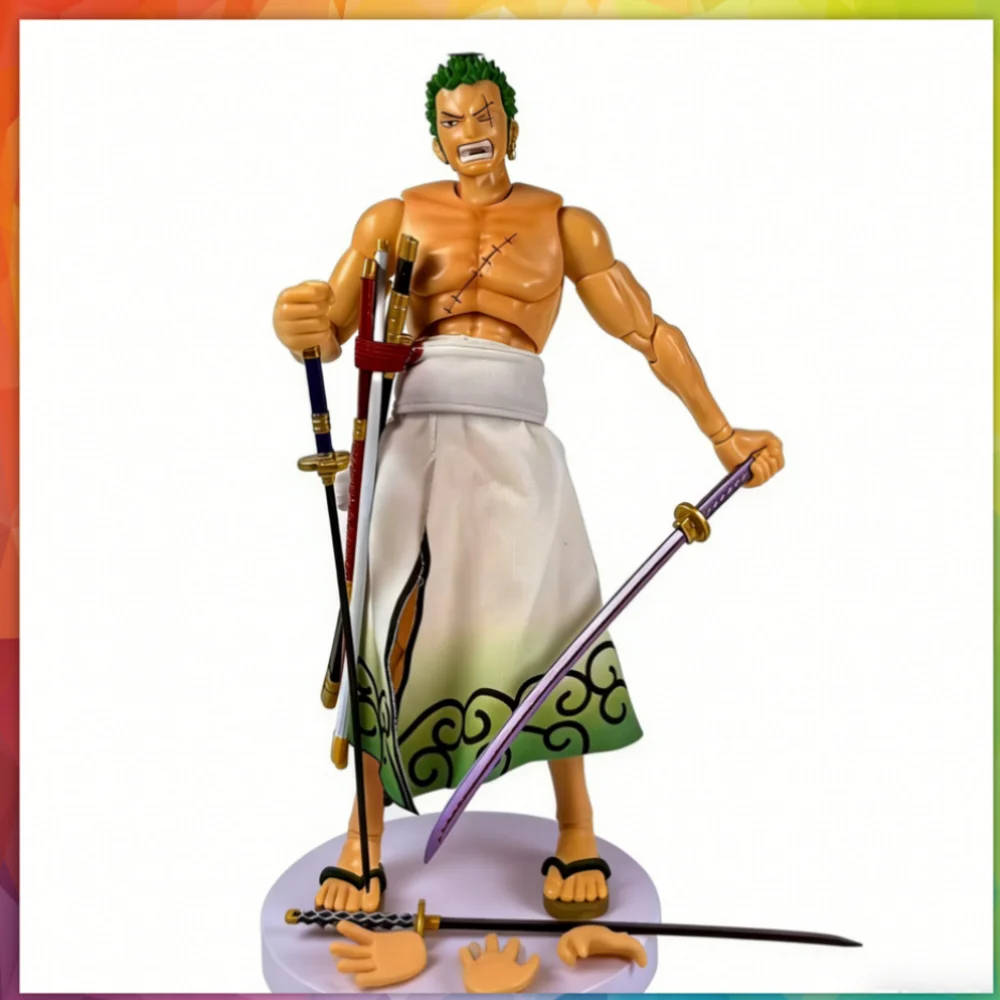 

One Piece Movable Roronoa Zoro GK Toy Doll with Three-Knife Flow Kimono Battle Figure Scene PVC for Children Birthday Gift