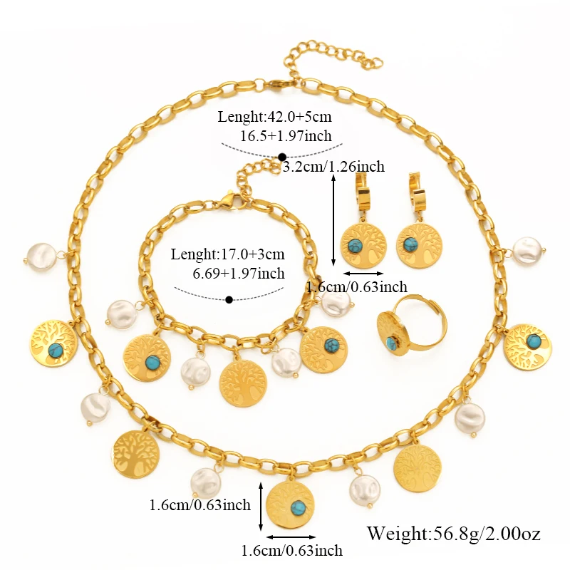 EILIECK 316L Edelstahl Halskette Armband Ohrringe Ring Set Trendiger Kristall Zirkon Perle Wasserdichter Schmuck für Frauen Mädchen – Detail 13