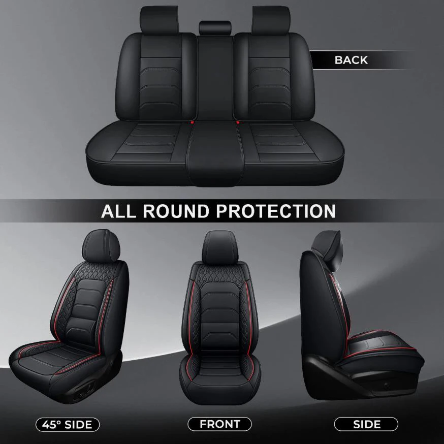 Universal Waterproof PU Leather Car 5 Seat Covers Full Set Interior Protector Anti scratch  Airbag Friendly Anti-Slip Adjustable Straps