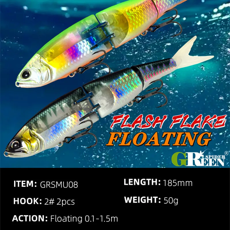 GREENSPIDER 2023 New Flash Flake Swimbaits 185mm/50g  Fishing Lures Hard Body Floating Jointed Bass Pike Fishing Bait