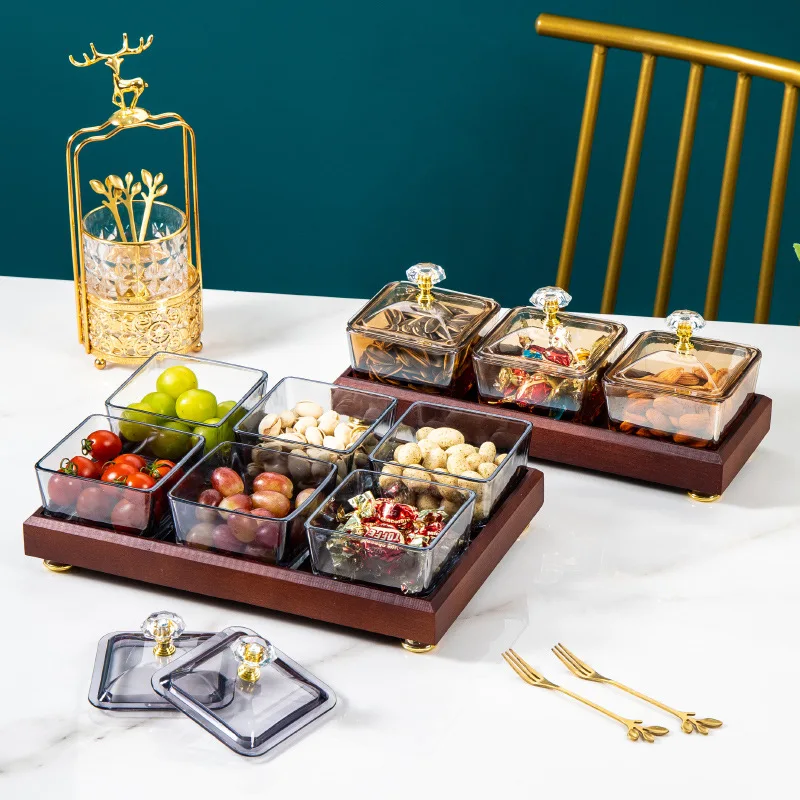 

Nordic Ins Glass Fruit Plate Light Luxury Creative Compartmentalized Snack Dried Fruit Plate Dessert Candy Plate Viral KTV Tray