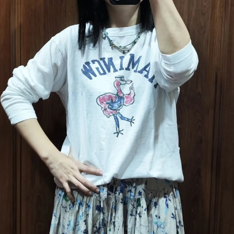 

Comfortable Long Sve T-irt Japanese Sle Printed Ba ket Slim Fit Faionable Cotton round Ne for Women New Autum...